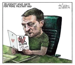 Zelensky žiada NATO o viac vojenskej pomoci.