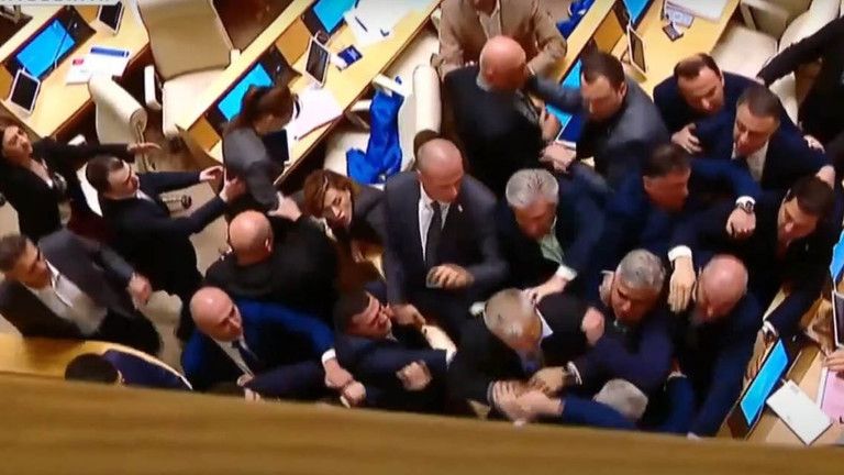 V gruzínskom parlamente opäť lietaly päste